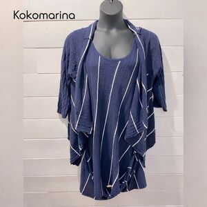 KOKOMARINA Navy Striped Two-Piece Set - - Size XXL